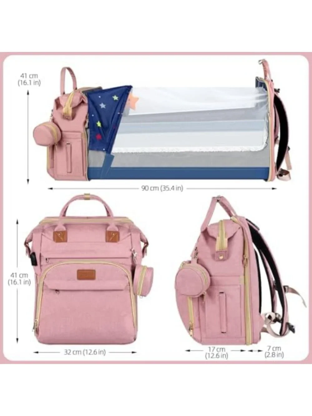 Stylish Large Capacity Diaper Bag Backpack with USB Port & Changing Pad